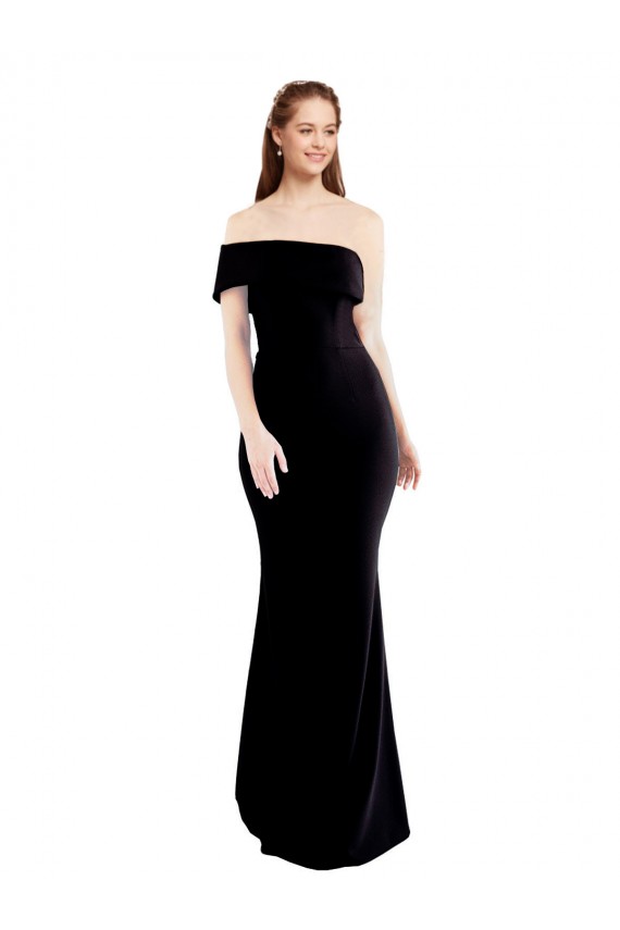 Shop Asymmetrical Draped Off the Shoulder Banded Formal Crepe Bridesmaid Dress / Prom Dress