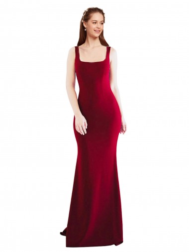 Shop Square Neckline and Backline Fitted Formal Crepe Bridesmaid Dress / Prom Dress