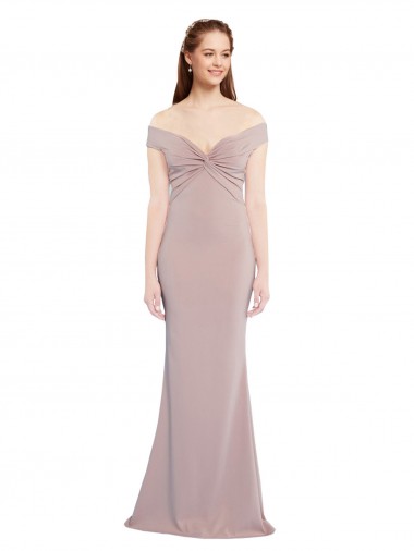 Shop Knotted Off the Shoulder Formal Crepe Bridesmaid Dress / Prom Dress with Cut-Out Back