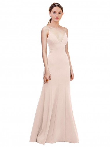 Shop Deep V-Neck and Back Long Formal Crepe Bridesmaid Dress / Prom Dress