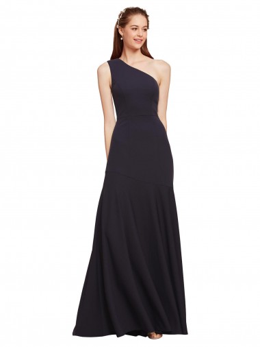 Shop Fit and Flare Formal Crepe Bridesmaid Dress / Prom Dress with One Shoulder