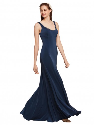 Shop Fit and Flare Long Formal Crepe Bridesmaid Dress / Prom Dress with Round Neck