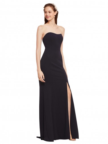 Shop Strapless Bodycon Long Formal Crepe Bridesmaid Dress / Prom Dress with High Slit