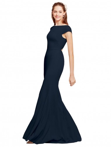 Shop Fit and Flare Long Formal Crepe Bridesmaid Dress / Prom Dress with Tie Open Back