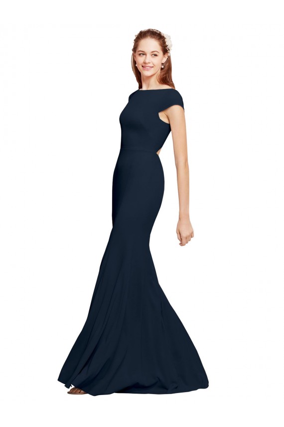 Shop Fit and Flare Long Formal Crepe Bridesmaid Dress / Prom Dress with Tie Open Back