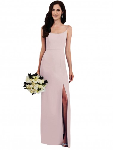 Shop Spaghetti Strap V Back Formal Crepe Bridesmaid Dress / Prom Dress with Front Slit