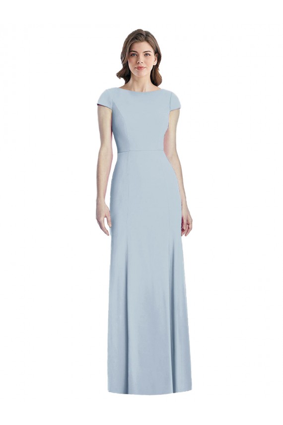 Shop Bateau Neck Cap Sleeves Open Back Trumpet Bridesmaid Dress / Prom Dress