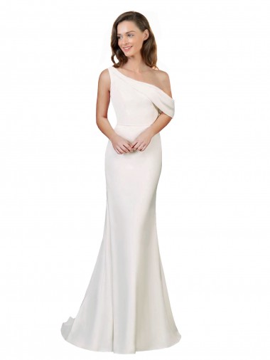 Shop One Shoulder Formal Crepe Bridesmaid Dress / Prom Dress with Draped Off the Shoulder Strap