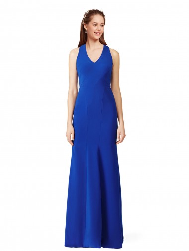 Shop Halter V-Neck Long A-Line Formal Crepe Bridesmaid Dress / Prom Dress