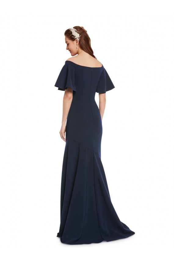 Shop Off the Shoulder Formal Crepe Bridesmaid Dress / Prom Dress with Short Ruffle Sleeves.