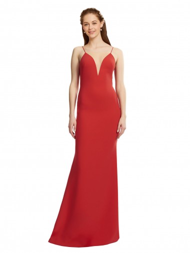 Shop Mermaid Plunging V-Neck Formal Crepe Bridesmaid Dress / Prom Dress with Wide Open Back