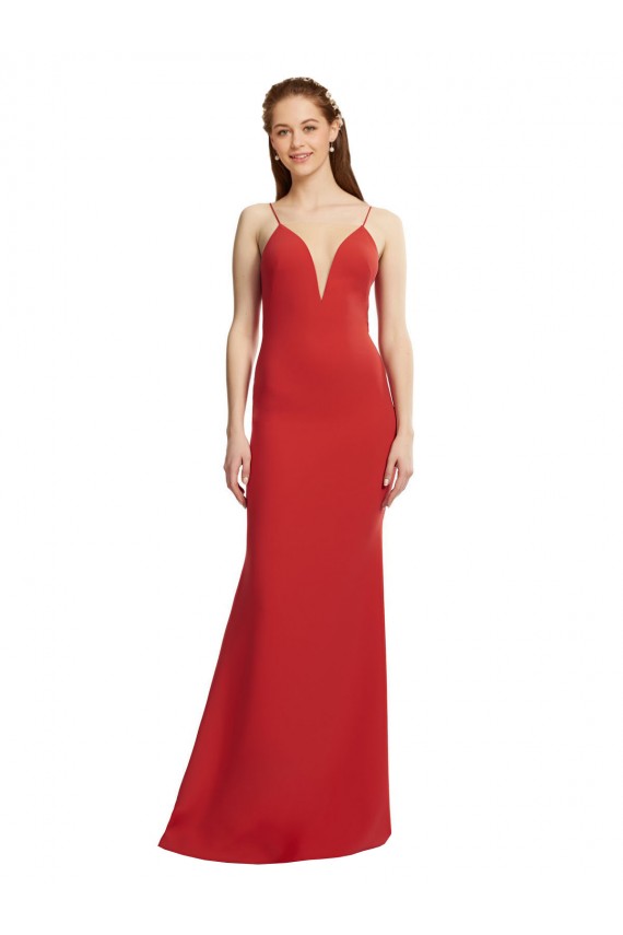 Shop Mermaid Plunging V-Neck Formal Crepe Bridesmaid Dress / Prom Dress with Wide Open Back