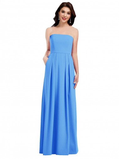 Shop Strapless Pleated Skirt Crepe Bridesmaid Dress / Prom Dress with Pockets