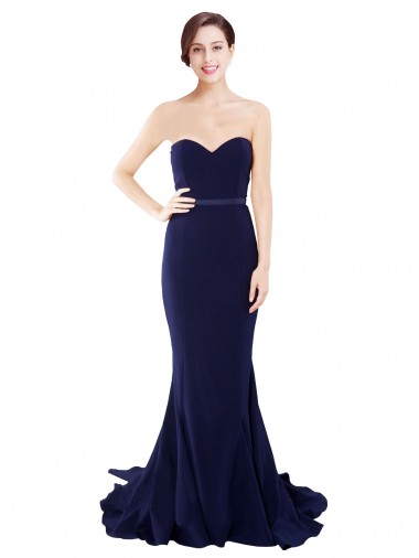 Shop Strapless Sweetheart Neckline Crepe Bridesmaid Dress / Prom Dress with Satin Waistband