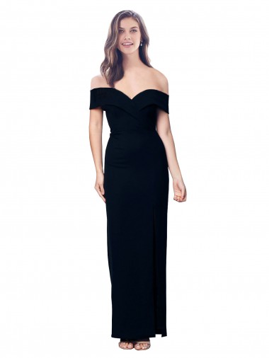 Shop Off the Shoulder Long Full Length Formal Crepe Bridesmaid Dress / Prom Dress with Side Split