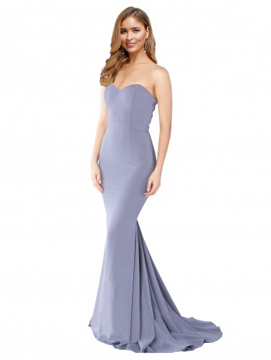 Shop Long Strapless Sweetheart Sweep Train Formal Crepe Bridesmaid Dress / Prom Dress with Low Back