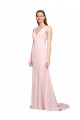 Shop Deep V-Neckline and Back Long Sweep Train Crepe Bridesmaid Dress / Prom Dress with Shoulder Straps