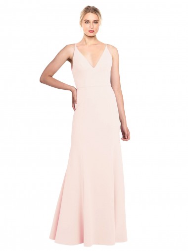 Shop Slim A-Line V-Neck Long Stretch Formal Crepe Bridesmaid Dress / Prom Dress with V-Back