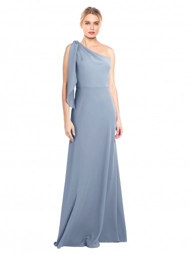 Shop Draped Flutter Sleeves One Shoulder Stretch Formal Crepe Bridesmaid Dress / Prom Dress