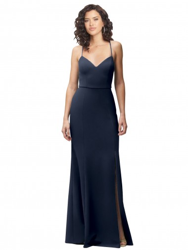 Shop Sweetheart Fit and Flare Stretch Formal Crepe Bridesmaid Dress / Prom Dress with Side Slit and Strappy Back