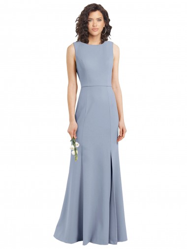 Shop Boat Neckline and Sleek Fit and Flare Crepe Bridesmaid Dress with Keyhole Back