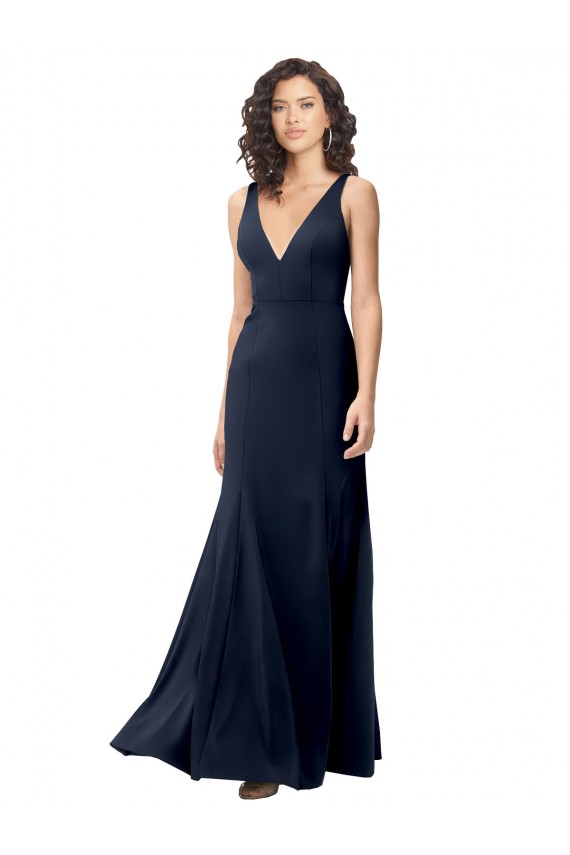 Shop Classic V-Neck Long Stretch Formal Crepe Bridesmaid Dress / Prom Dress with V-Back