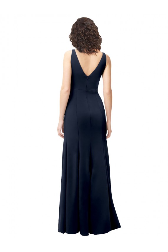 Shop Classic V-Neck Long Stretch Formal Crepe Bridesmaid Dress / Prom Dress with V-Back