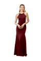 Shop Fit and Flare Halter Neckline Stretch Formal Crepe Bridesmaid Dress / Prom Dress with Strappy Back