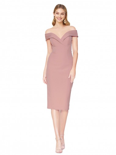 Shop Cocktail Knee Length Off the Shoulder Sweetheart Formal Crepe Bridesmaid Dress / Prom Dress