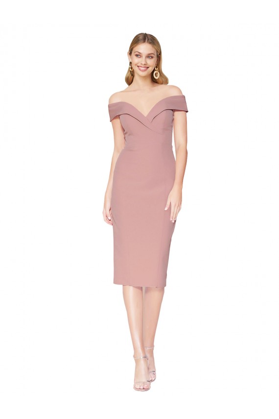 Shop Cocktail Knee Length Off the Shoulder Sweetheart Formal Crepe Bridesmaid Dress / Prom Dress