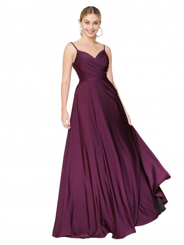 Shop High Neck Spaghetti Straps Long V-Back Formal Crepe Bridesmaid Dress / Prom Dress