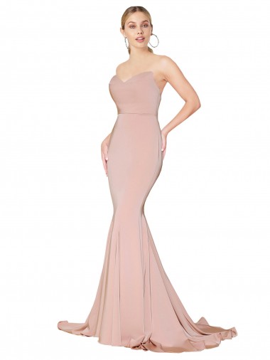 Shop Sweep Train Sweetheart Long Mermaid Formal Crepe Bridesmaid Dress / Prom Dress Low Back