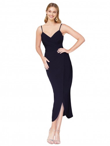 Shop High Neck Spaghetti Straps Formal Crepe Short Cocktail Wrap Bridesmaid Dress / Prom Dress