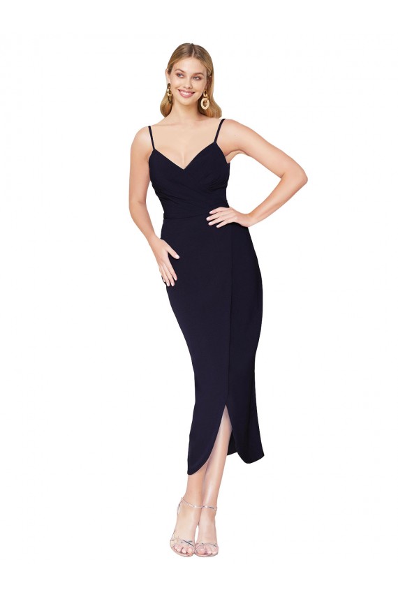 Shop High Neck Spaghetti Straps Formal Crepe Short Cocktail Wrap Bridesmaid Dress / Prom Dress