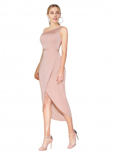 Shop Knee Length One Shoulder Formal Crepe Short Wrap Bridesmaid Dress / Prom Dress