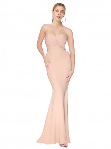 Shop Sweetheart Shirred Neck Long Floor Length Formal Crepe Bridesmaid Dress / Prom Dress