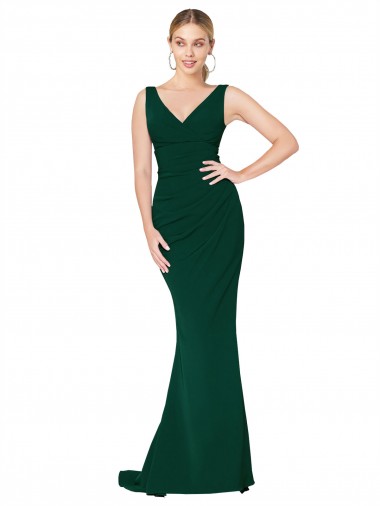 Shop V-Neck Floor Length Long Formal Crepe Mermaid Bridesmaid Dress / Prom Dress