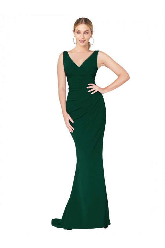 Shop V-Neck Floor Length Long Formal Crepe Mermaid Bridesmaid Dress / Prom Dress