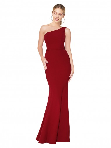 Shop One Shoulder Long High Neck Sleeveless Mermaid Formal Crepe Bridesmaid Dress / Prom Dress