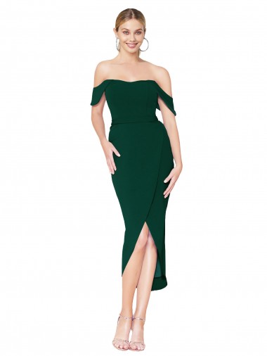 Shop Off the Shoulder Knee Length Formal Crepe Short Cocktail Wrap Bridesmaid Dress / Prom Dress