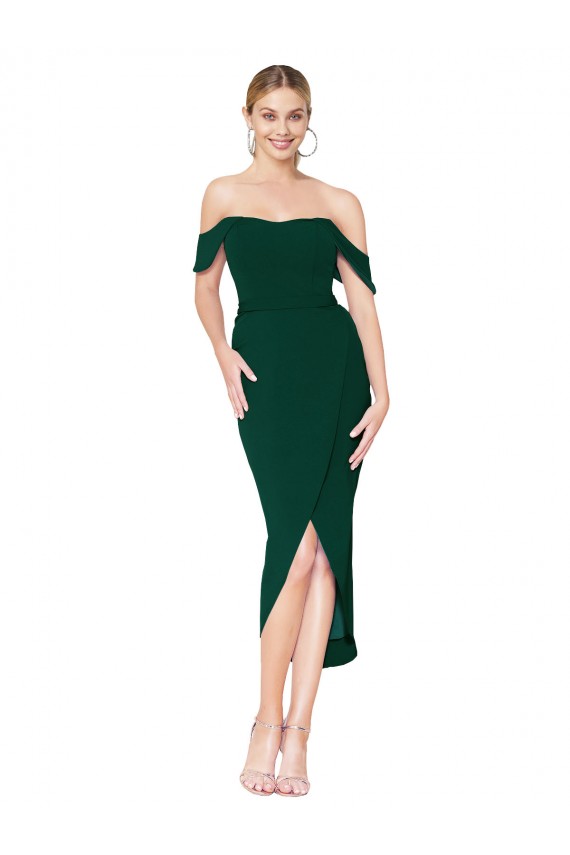 Shop Off the Shoulder Knee Length Formal Crepe Short Cocktail Wrap Bridesmaid Dress / Prom Dress