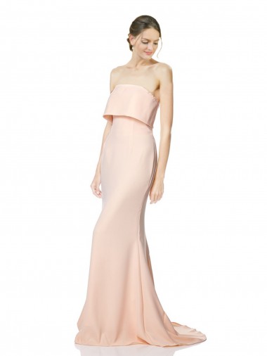 Shop High Neck Strapless Long Formal Crepe Maxi Bridesmaid Dress / Prom Dress with Overlay