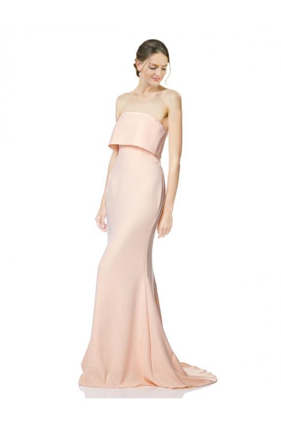 Shop High Neck Strapless Long Formal Crepe Maxi Bridesmaid Dress / Prom Dress with Overlay