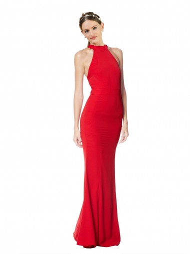 Shop Halter Neck Keyhole Back Sleeveless Formal Crepe Maxi Bridesmaid Dress / Prom Dress