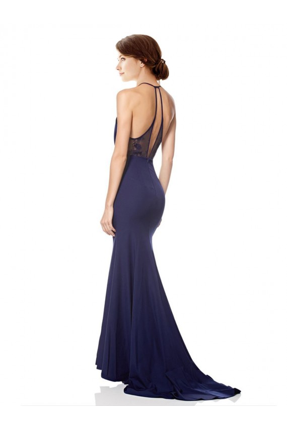 Shop High Neck Fishtail Formal Crepe Bridesmaid Dress / Prom Dress with Open Back Detail