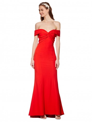 Shop Cross Front and Back Bardot Sleeveless Formal Crepe Maxi Bridesmaid Dress / Prom Dress