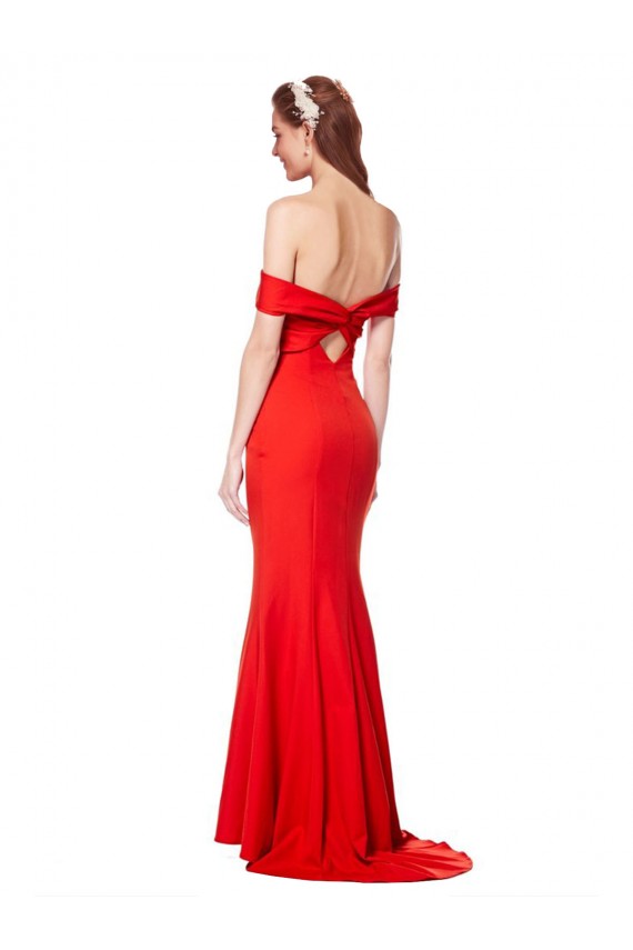 Shop Cross Front and Back Bardot Sleeveless Formal Crepe Maxi Bridesmaid Dress / Prom Dress