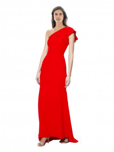 Shop High Neck Ruffle Frill One Shoulder Maxi Formal Crepe Bridesmaid Dress / Prom Dress