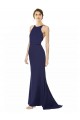 Shop Fishtail High Neck Maxi Formal Crepe Bridesmiad Dress with Strappy Back Detail