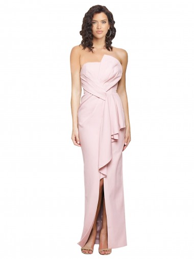 Shop Strapless Long Full Length Ruffles Low Back Formal Crepe Bridesmaid Dress / Prom Dress